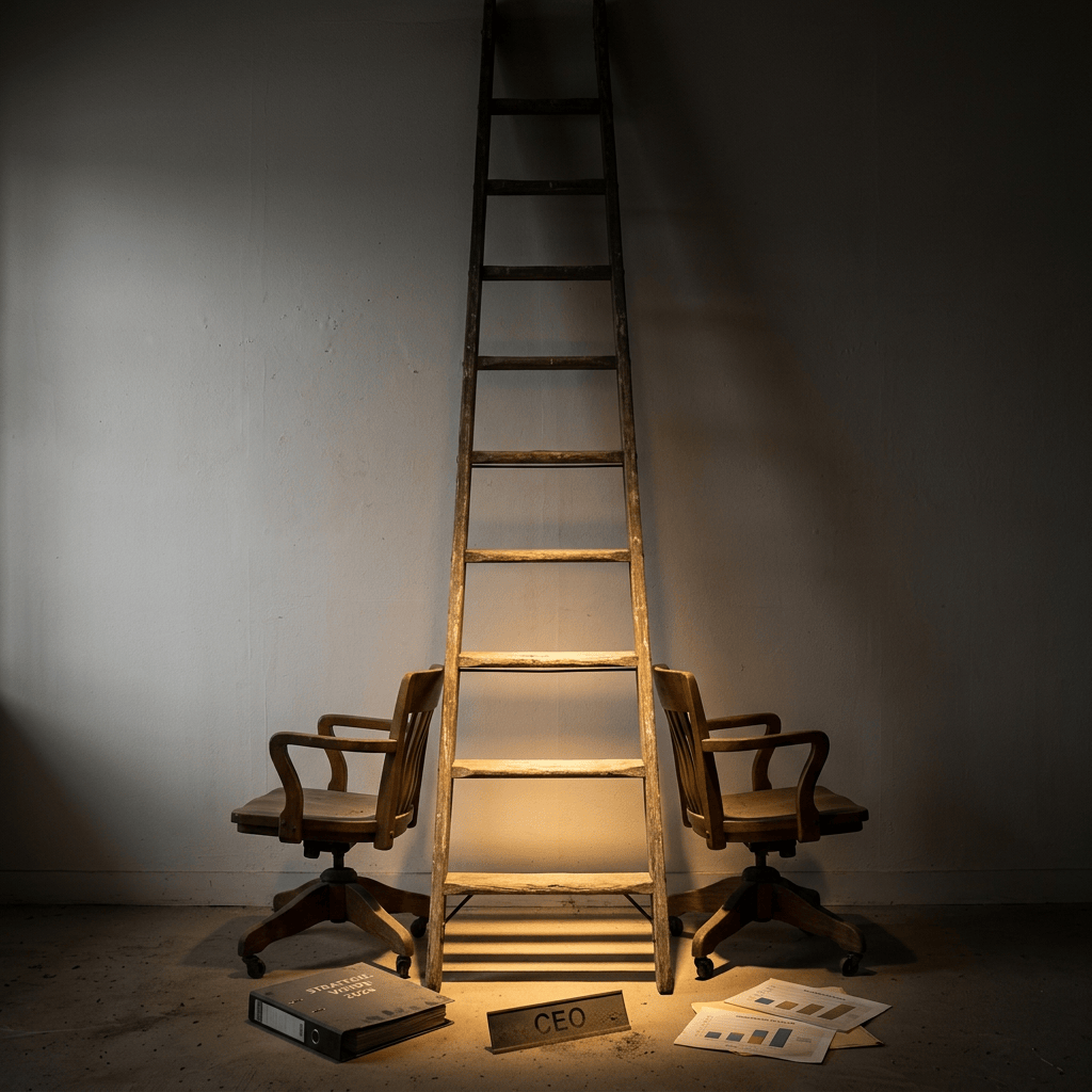 Photographic ladder and divided leadership chairs